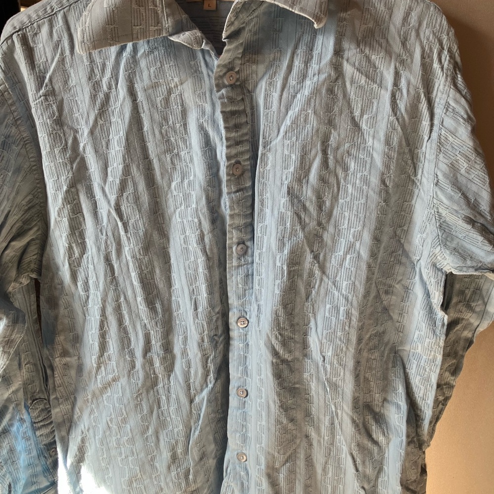 Light Blue Textured Button-Up Shirt